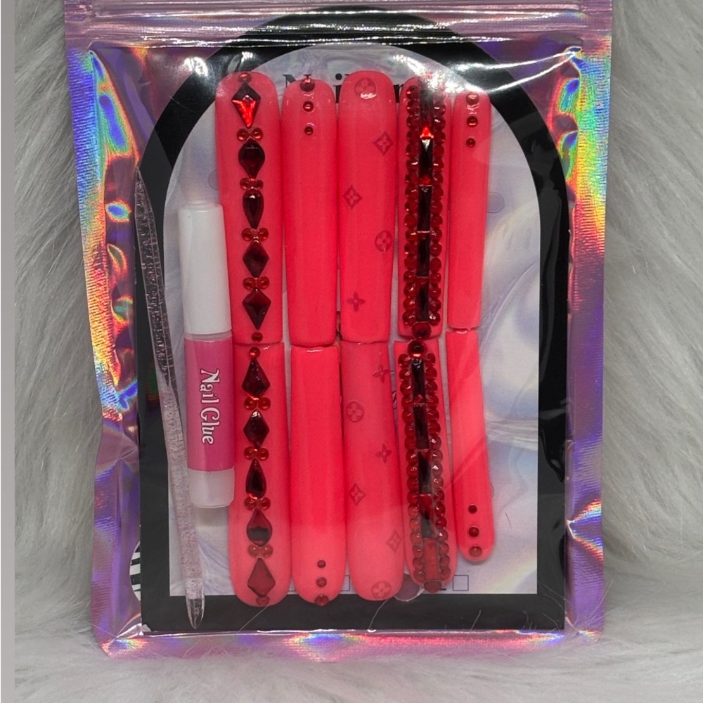 Pink Nail Art Kit with Rhinestones